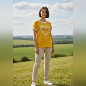 Jenna & Jessie Yellow Girls 'Bee Kind' Floral Heart Glitter Graphic Tee EUC Sz 8